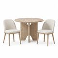 Set tavolo rotondo e 2 sedie in legno di quercia e tessuto beige