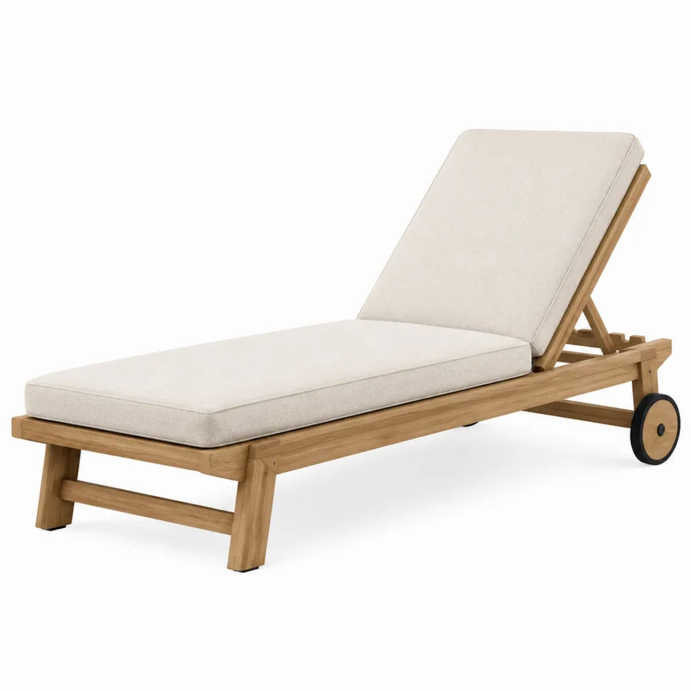 Lettino in legno con cuscino in tessuto bianco regolabile