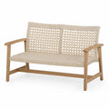 Divano da esterno in legno e rattan intrecciato, beige chiaro