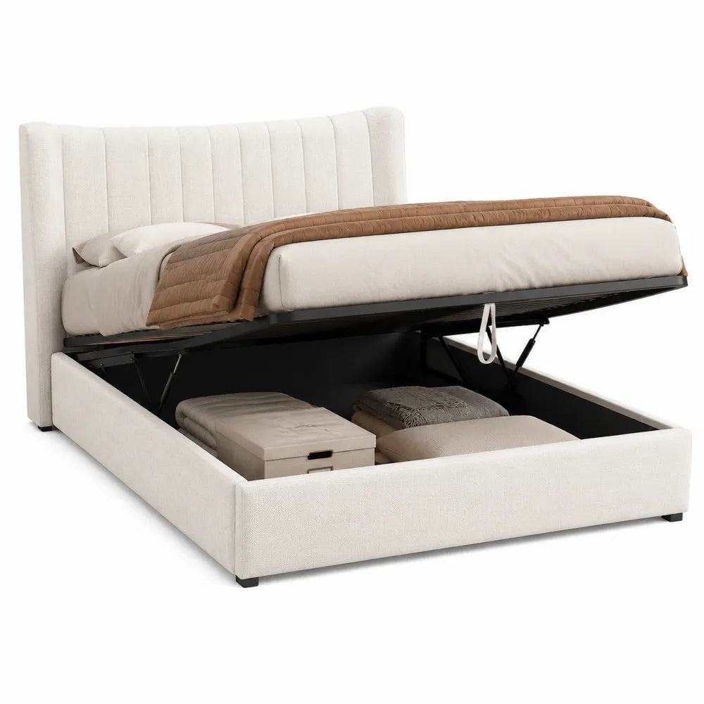 Letto contenitore in tessuto poliestere beige 160x200 cm