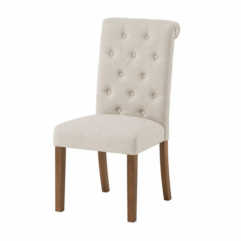 Sedia in legno con rivestimento in tessuto beige