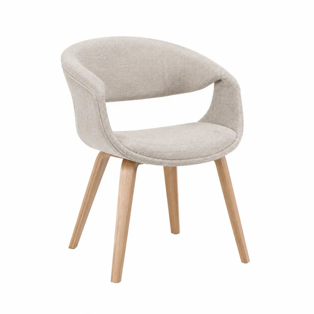 Sedia in Tessuto Beige con Gambe in Legno