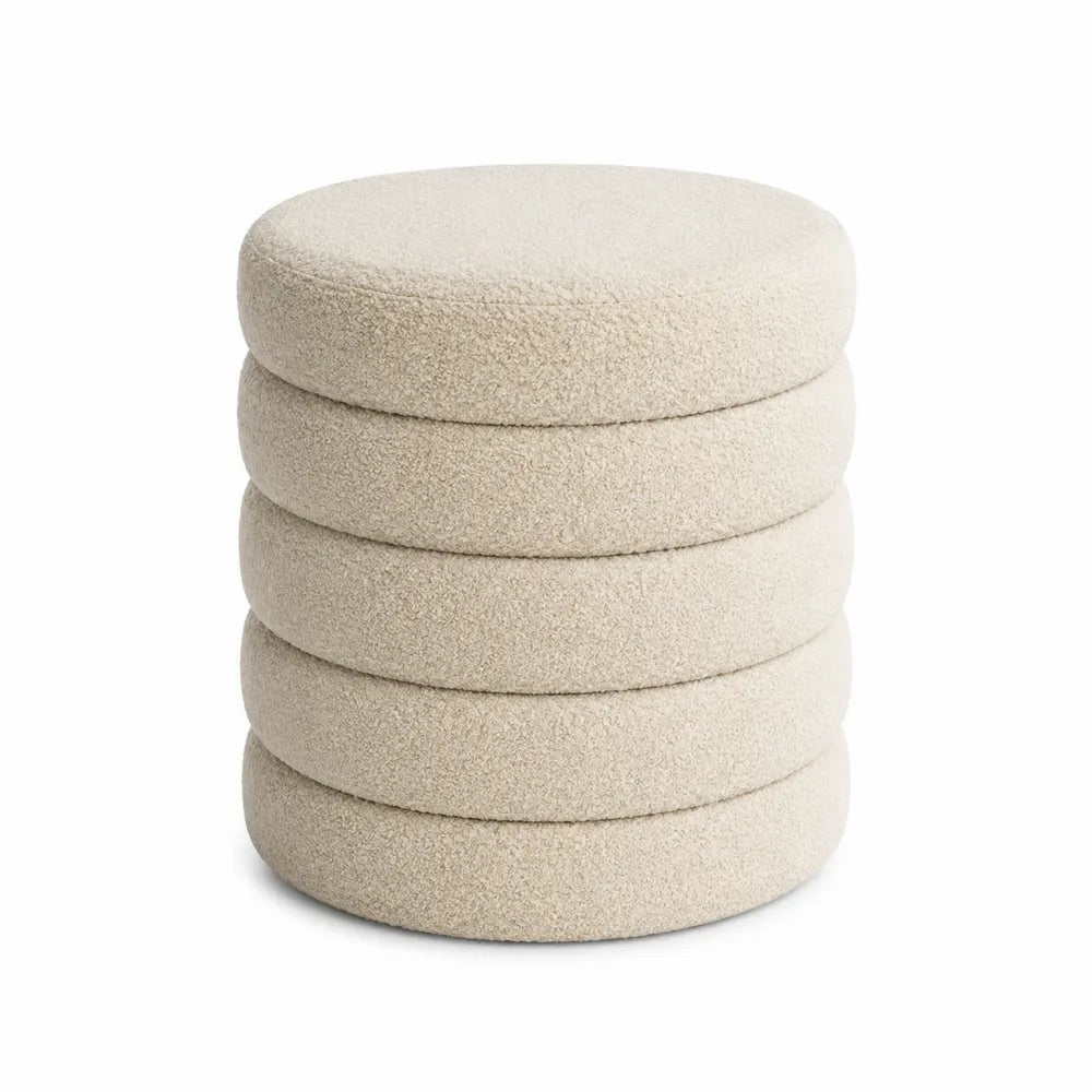 Pouf poggiapiedi in lana bouclé beige 40 cm