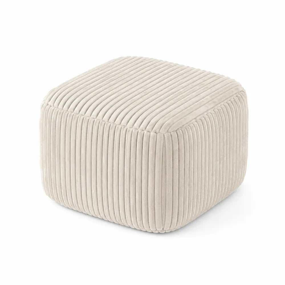 Pouf quadrato in velluto a coste beige 45x45x35 cm