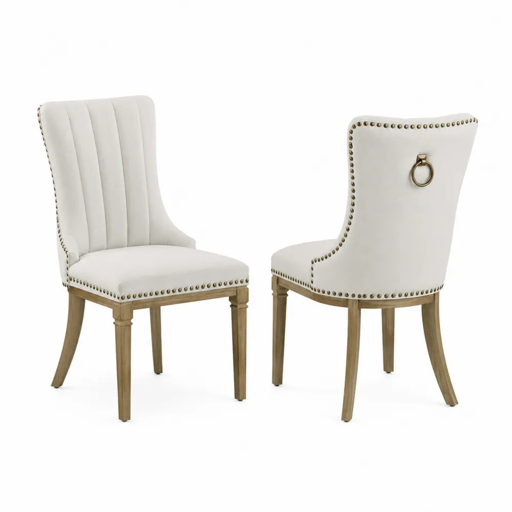 Set di 2 sedie da pranzo in legno e tessuto bianco