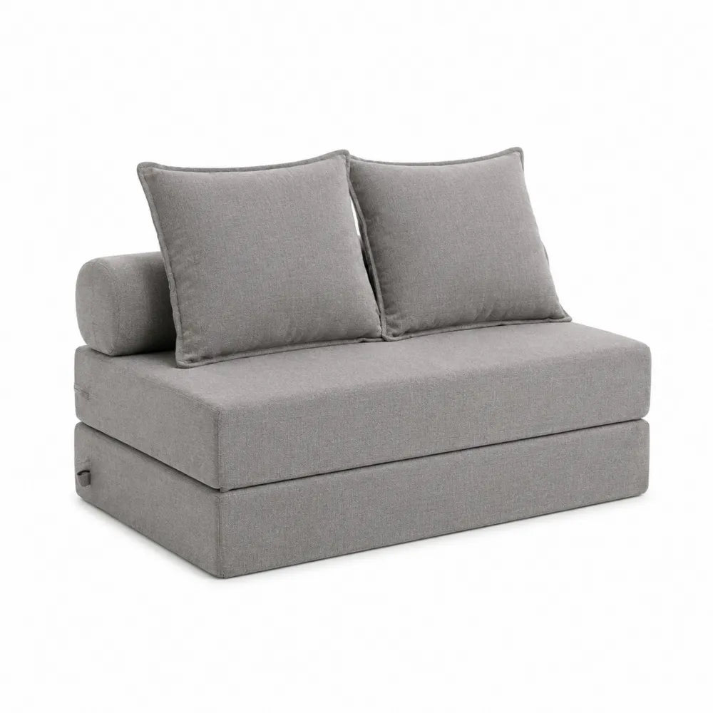 Divano Letto in Tessuto Grigio con Cuscini