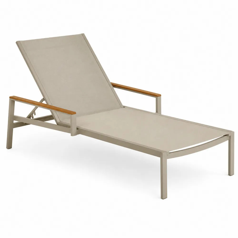Lettino prendi sole in metallo e legno beige 200x65x35 cm