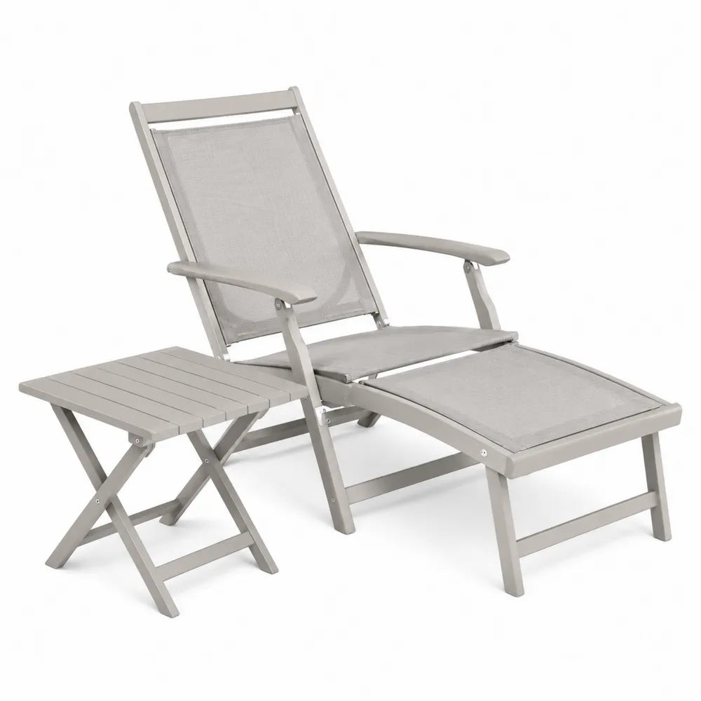 Set Chaise Longue e Tavolino in Alluminio e Poliestere Grigio